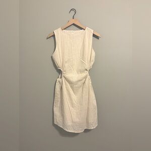 Cutout Linen Cotton Sleeveless Slit Midi Dress with slip